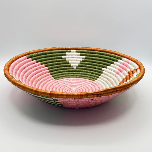 Bakuli Handwoven Bowl - Pink & Green - Large