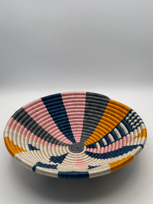 Bakuli Handwoven Bowl - Pink, Orange, Grey - Medium