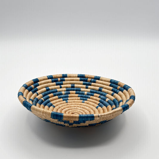 Bakuli Handwoven Bowl - Beige & Blue  Mini