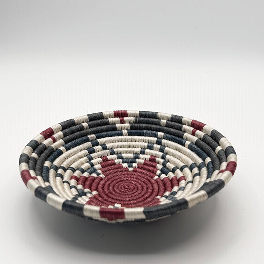 Bakuli Handwoven Bowl - Maroon & Grey Circle Mini